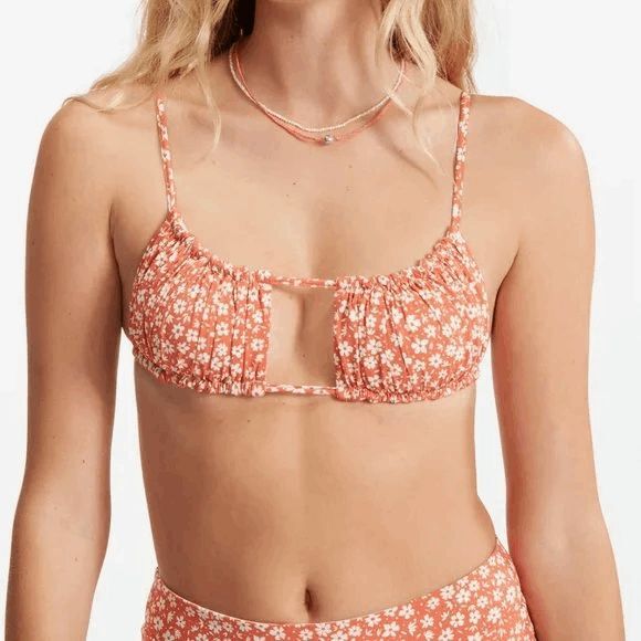 Billabong Orange Floral Made For Daze Alina Bralette Bikini Top Large NWT - Picture 8 of 10